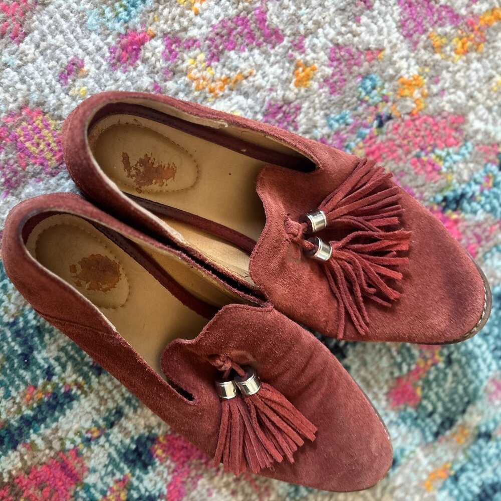 Franco Sarto • burnt red suede loafers
